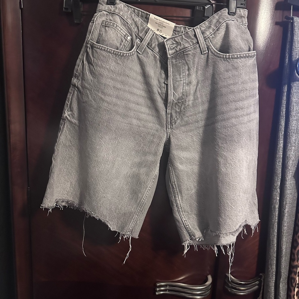 Gray h&m Jean Shorts with High Waist and Distressed Hem